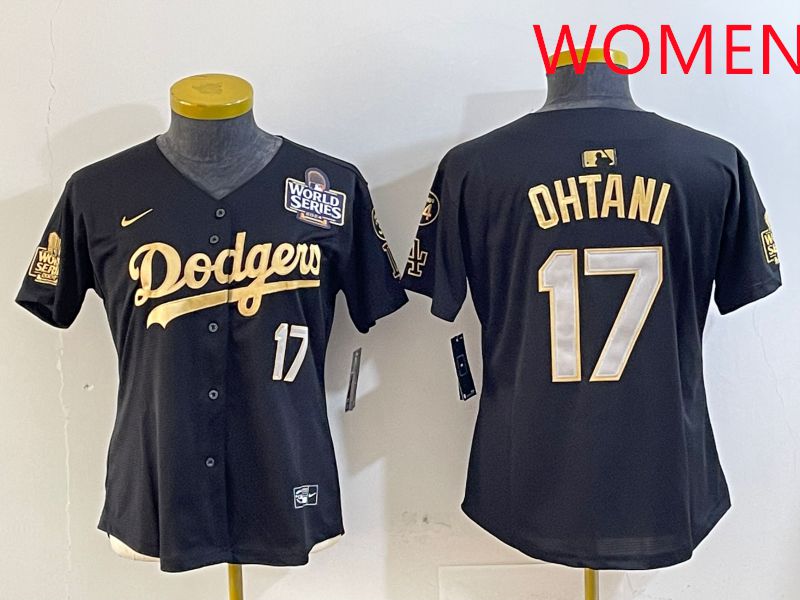 Women Los Angeles Dodgers #17 Ohtani Black Gold Game 2025 Nike MLB Jersey style 3